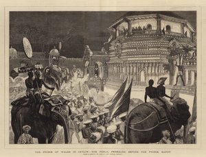 Le Prince de Galles à Ceylan, le Public Perehara devant le Prince, Kandy